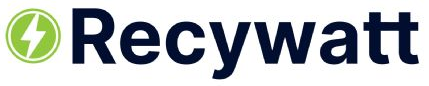 Recywatt-logo met een groene cirkel, een bliksemschichtpictogram en het woord