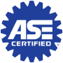 ASE Certified blue badge logo with white lettering and stars inside a gear-shaped seal | Charlie's Car Care
