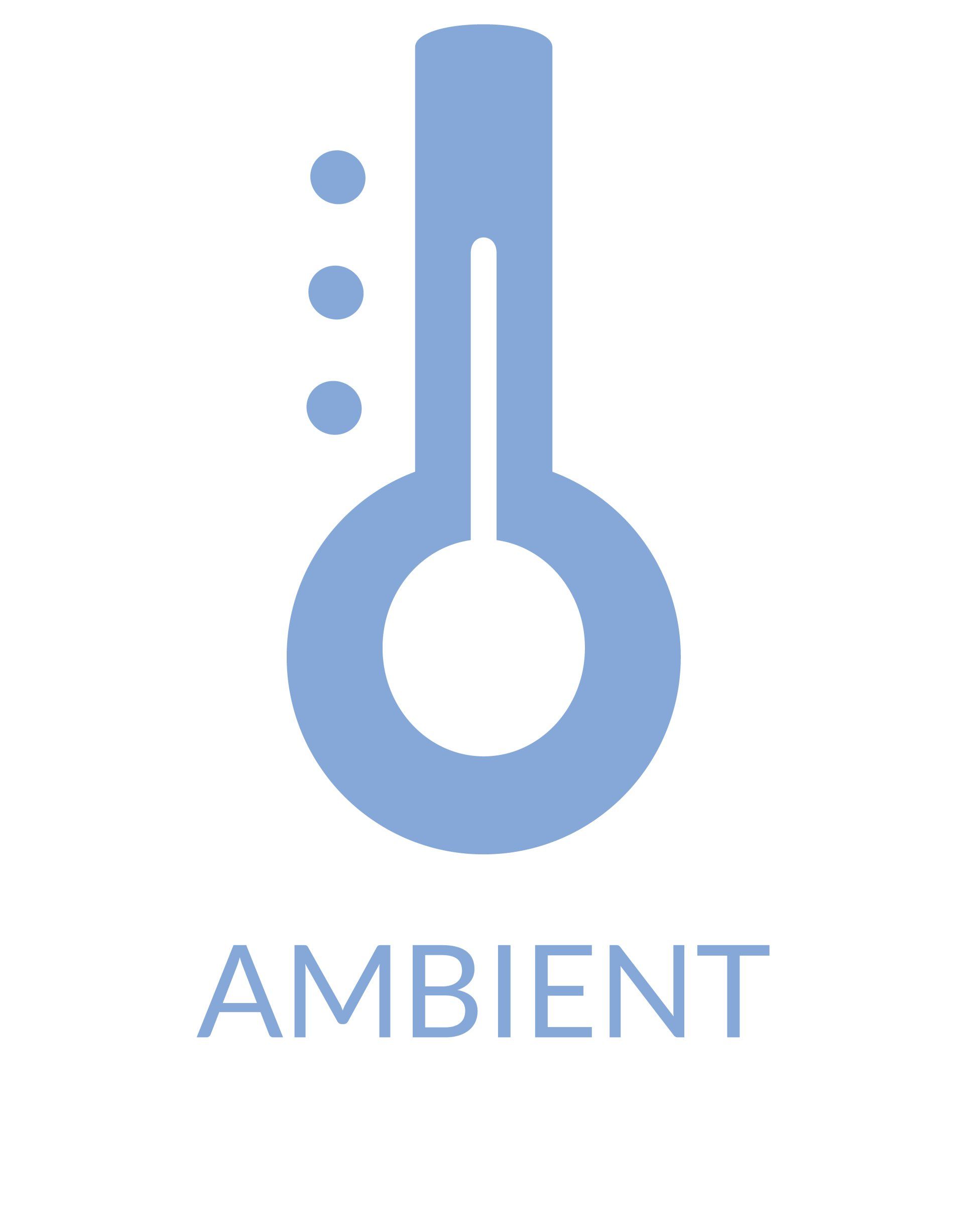 Un termómetro azul con la palabra ambiente debajo.