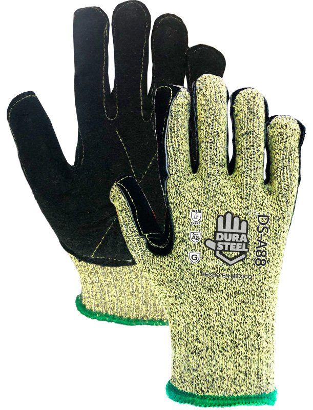 Un par de guantes resistentes a cortes fabricados con acero dura