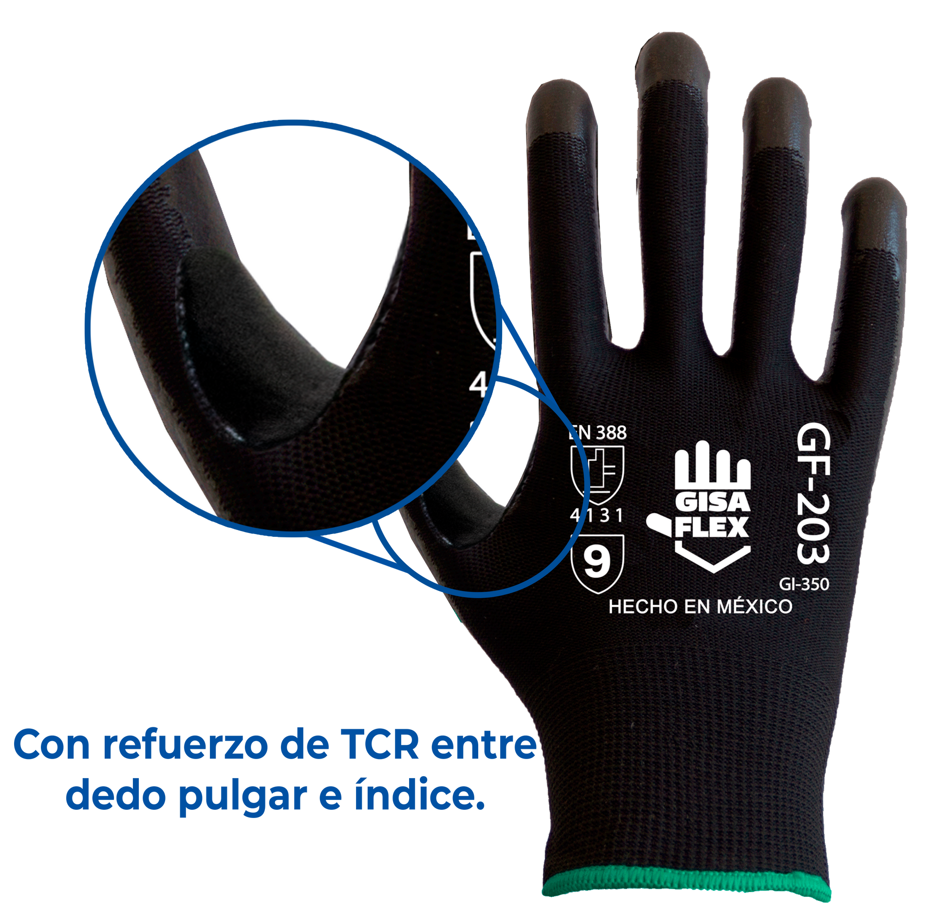 Un par de guantes negros que dicen gf-203