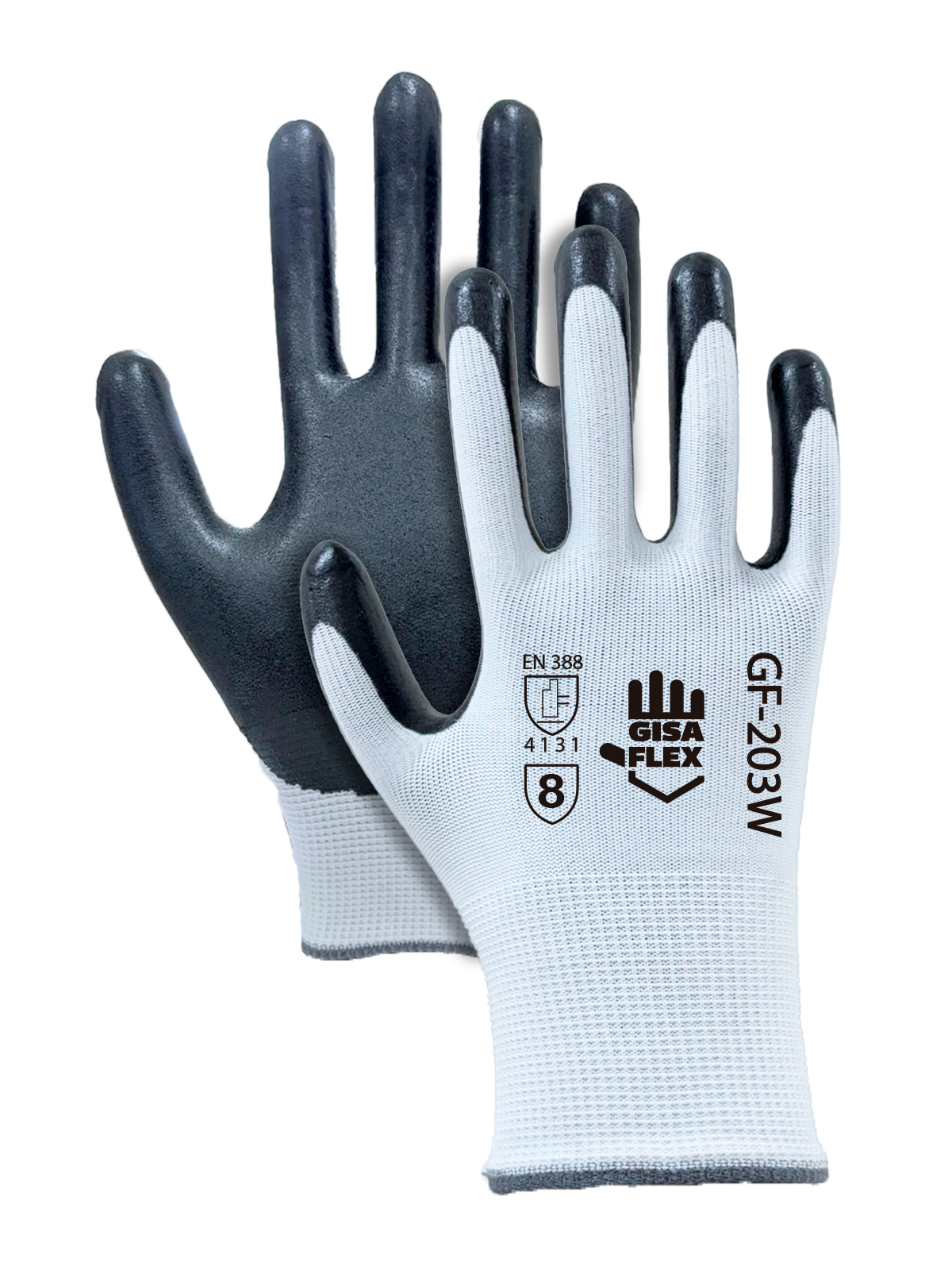 Un par de guantes negros que dicen gf-203