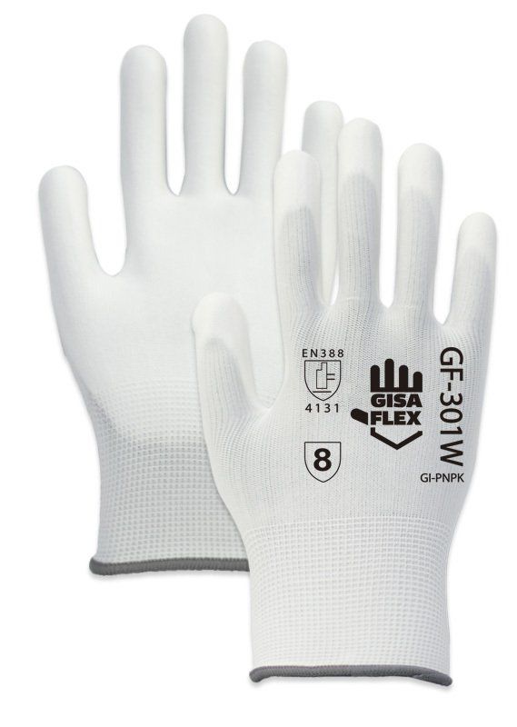 Un par de guantes blancos con el número 8