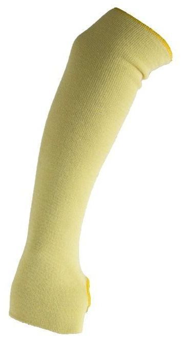 Un primer plano de una manga de brazo amarilla sobre un fondo blanco.