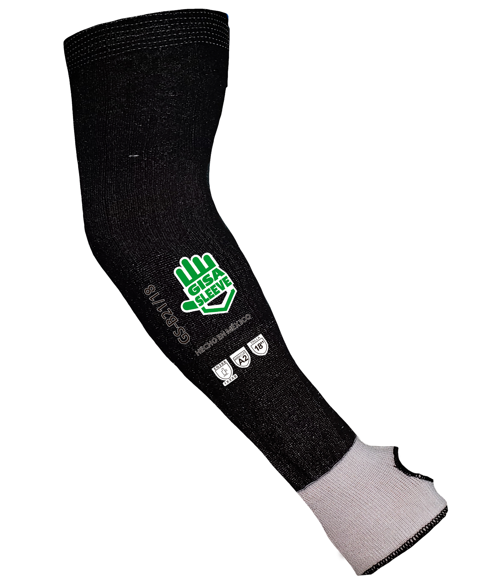 Una funda para el brazo en blanco y negro con un logo verde.