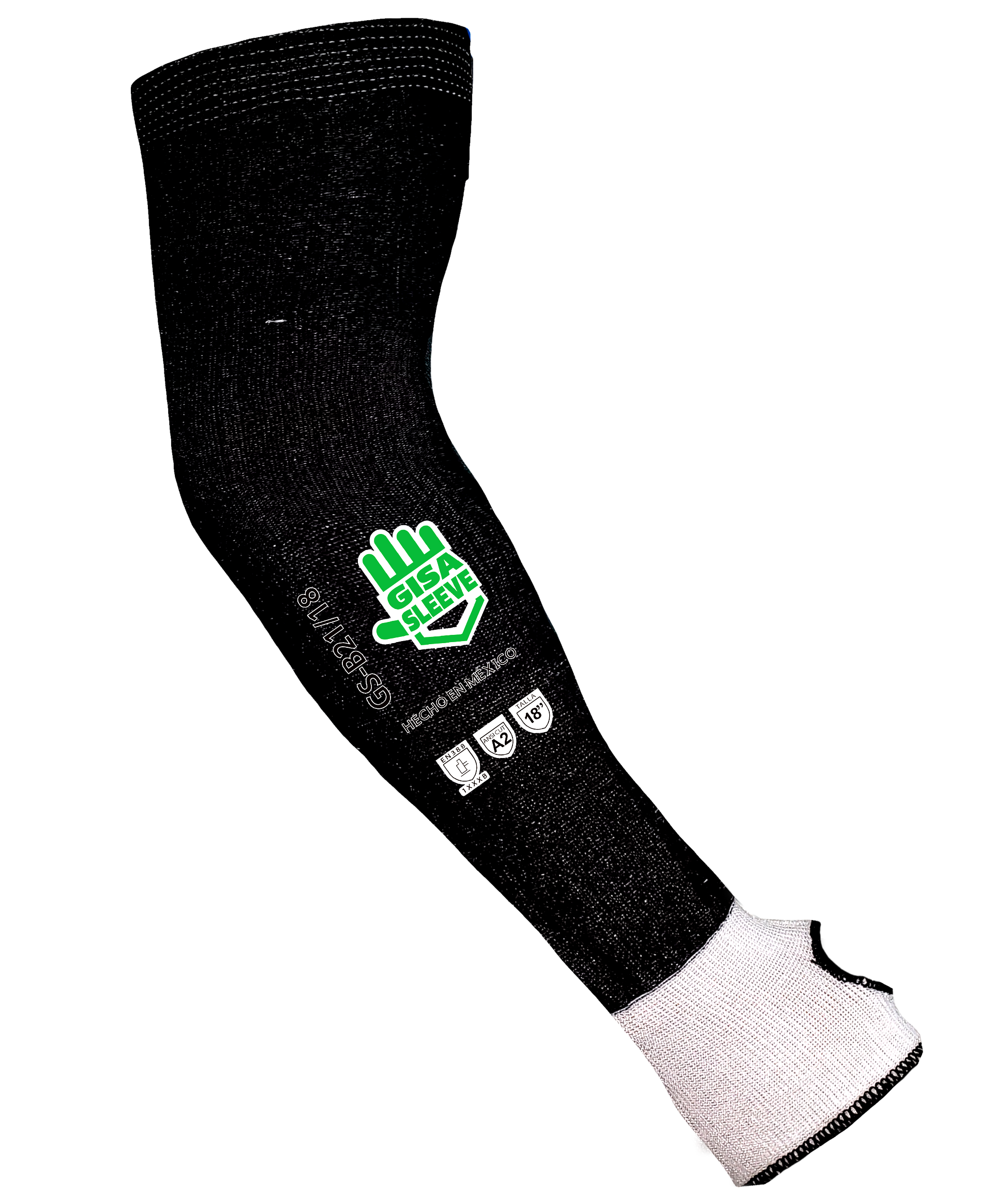 Una manga de brazo negra con una mano verde.