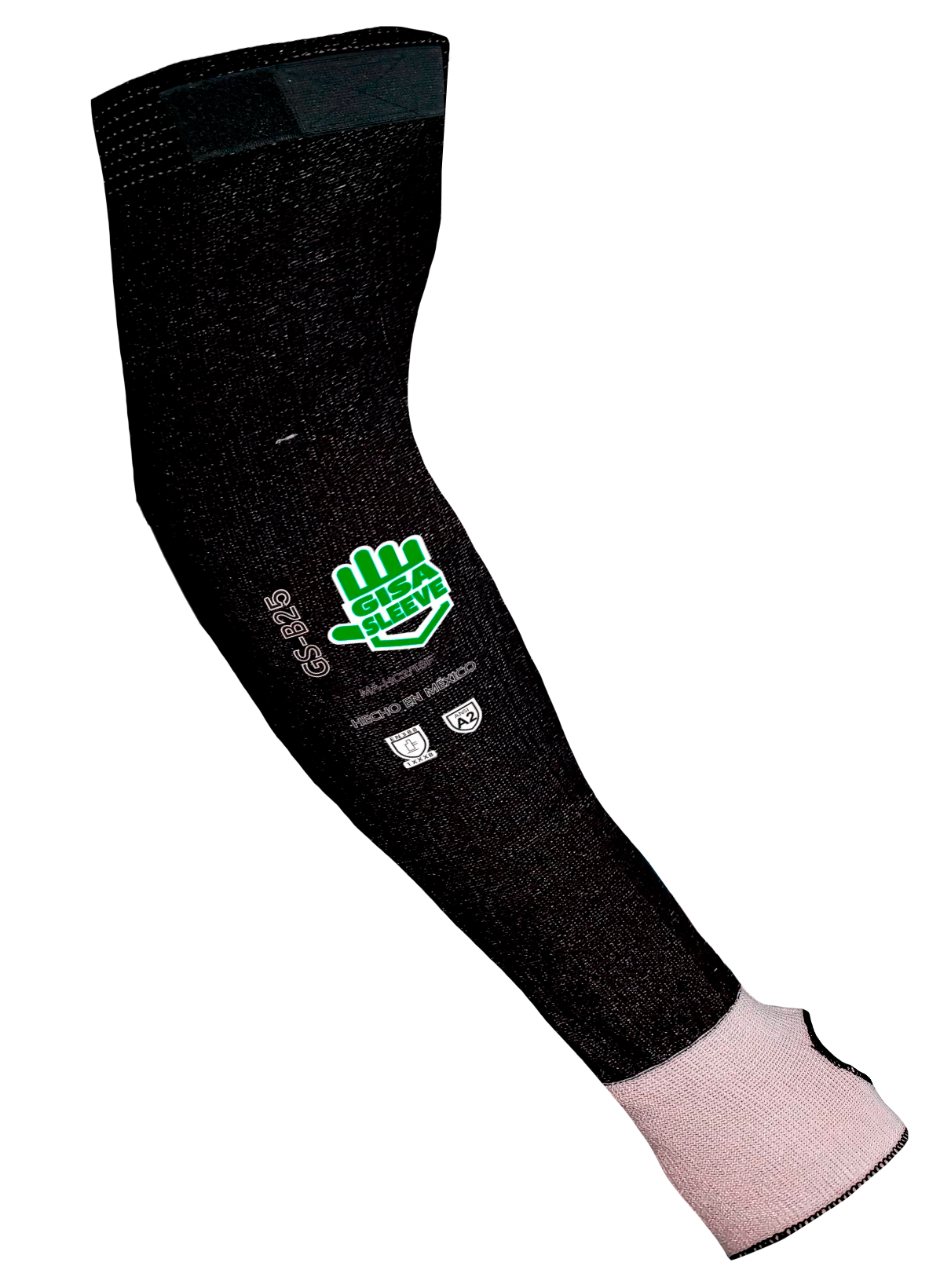 Una manga de brazo negra con una mano verde.
