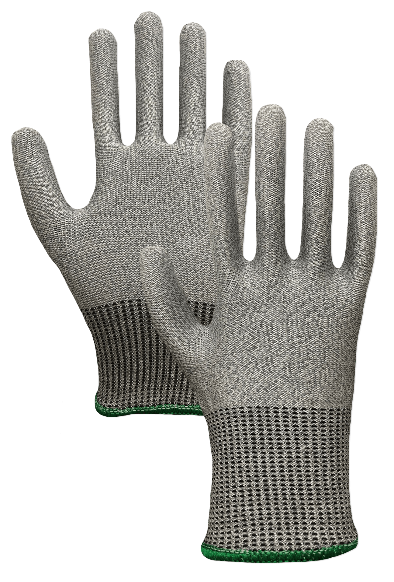 Un par de guantes resistentes a cortes sobre un fondo blanco.