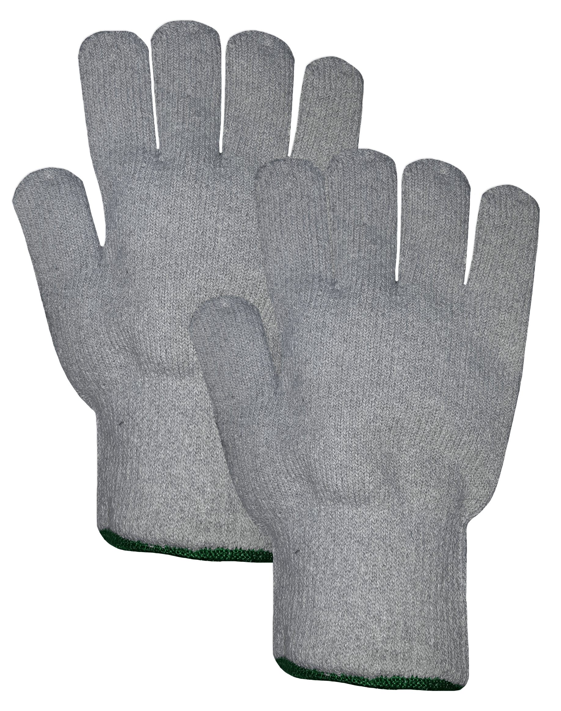 Un par de guantes grises sobre fondo blanco.