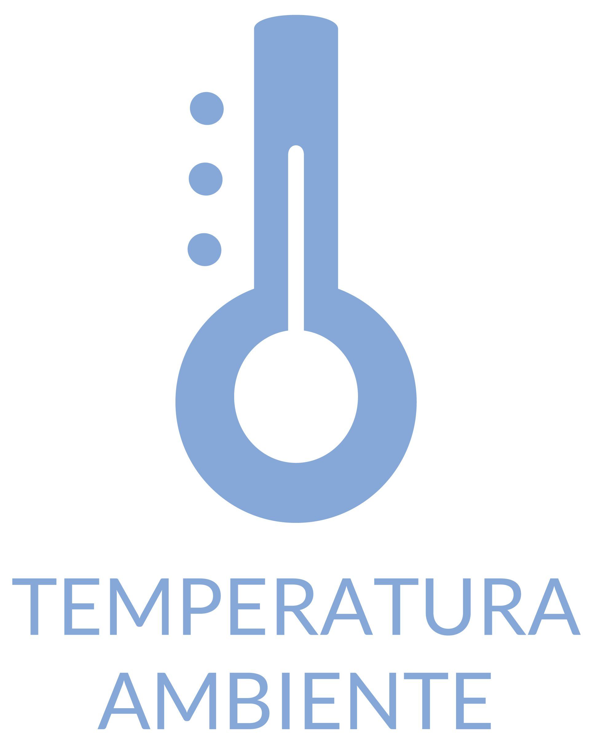 Un termómetro azul con las palabras temperatura ambiente escritas debajo.