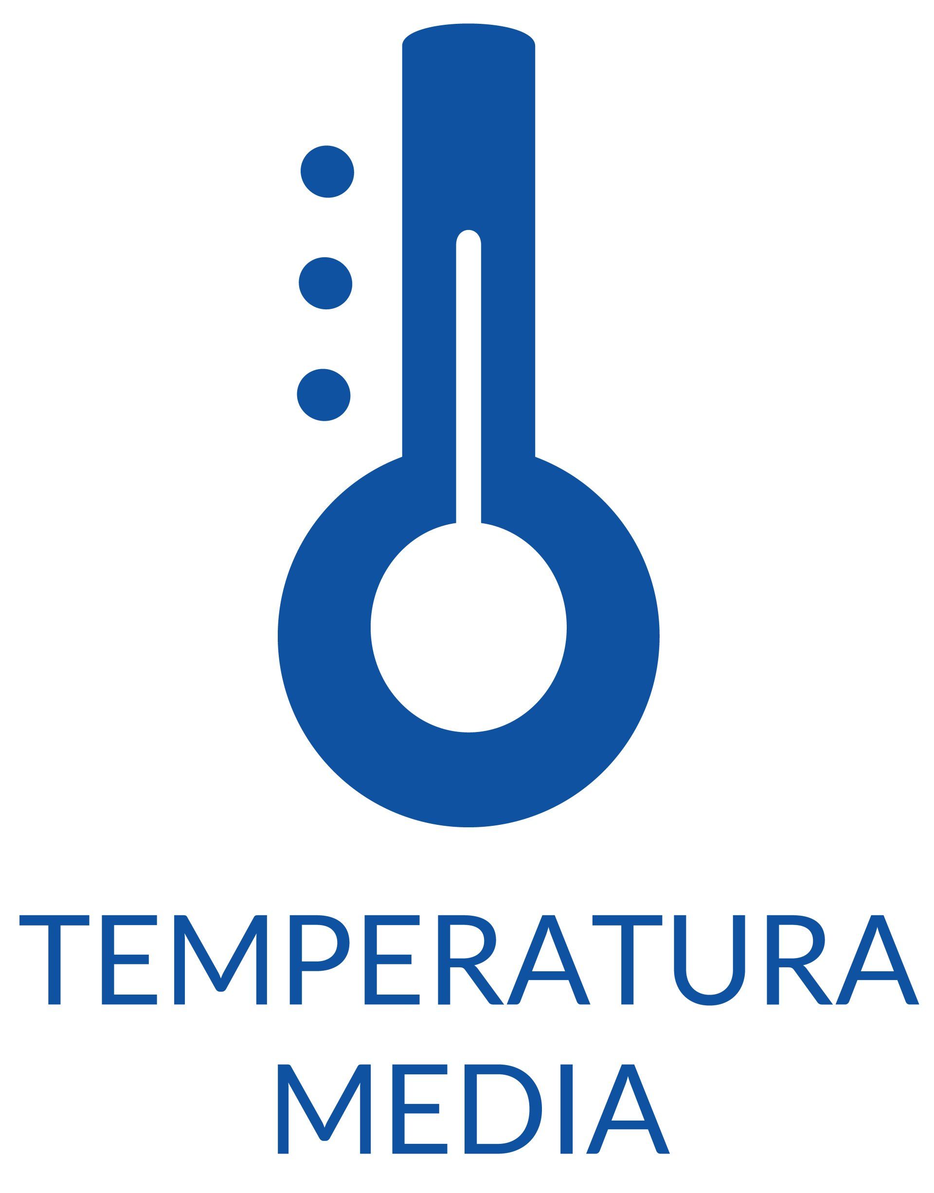 Un termómetro azul con las palabras temperatura media debajo.