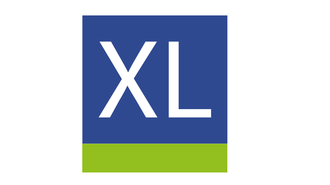 Un logotipo xl azul y verde sobre un fondo blanco