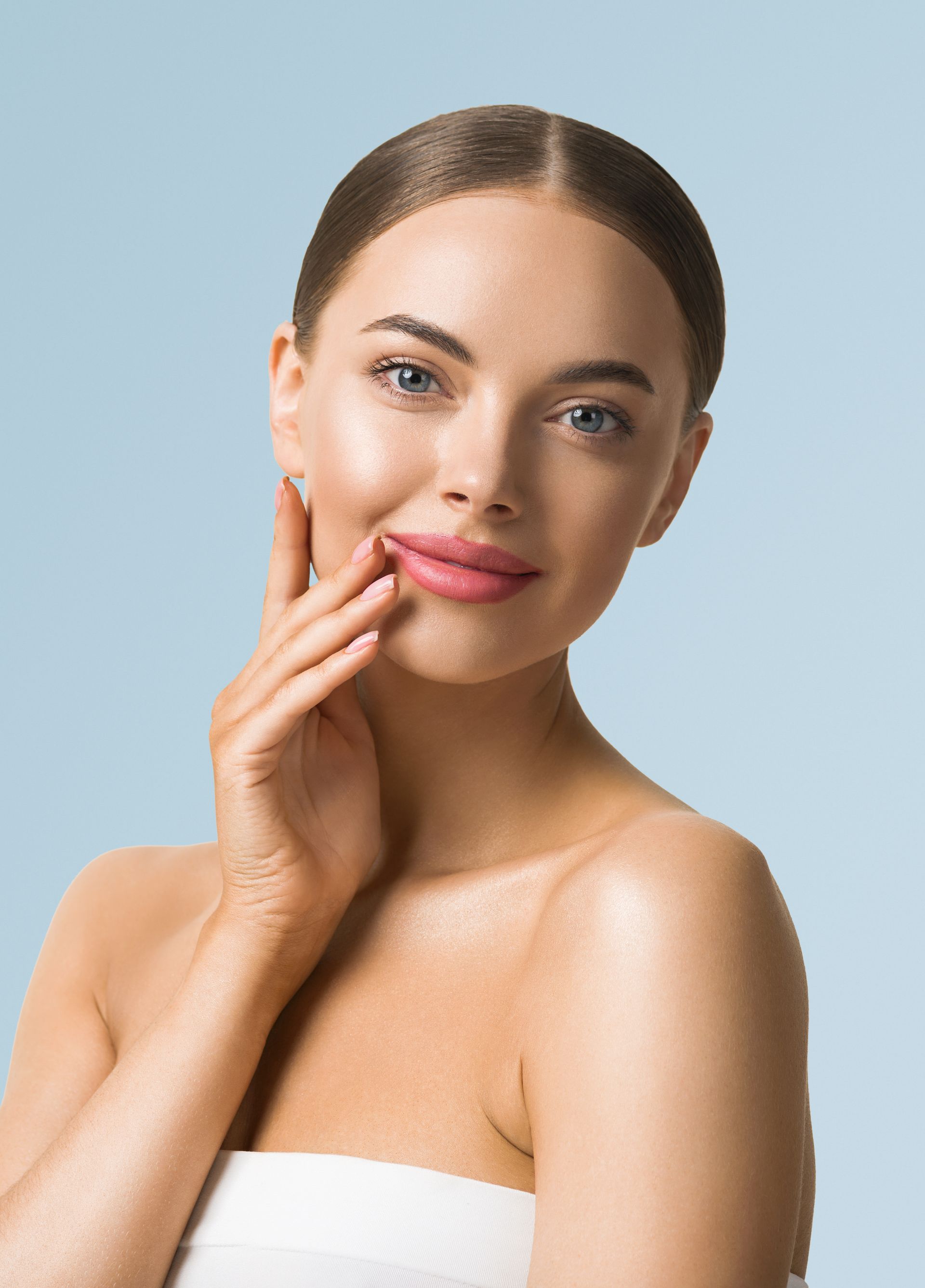beautiful woman touching chin