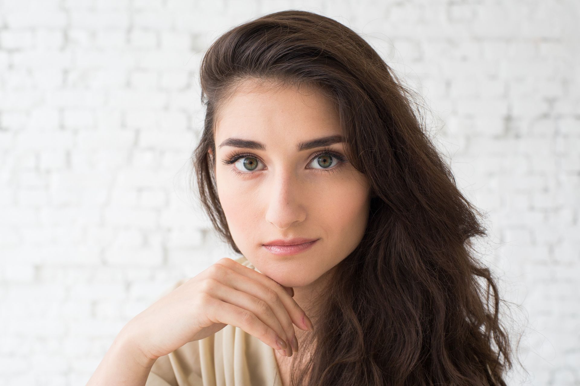 beautiful woman looking at camera