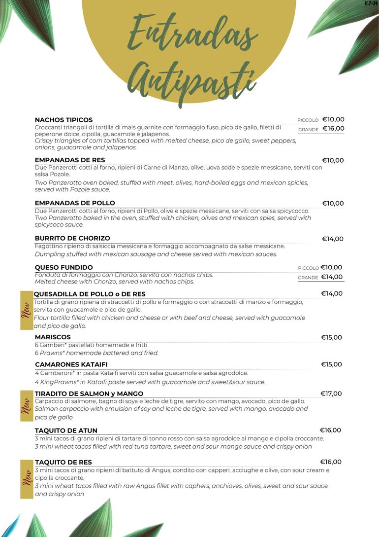 menu alla carta La Parrilla Mexicana