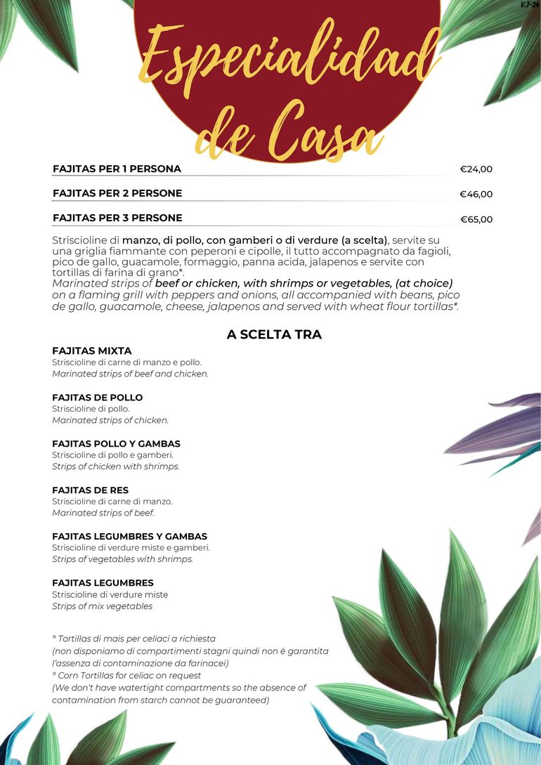 menu alla carta La Parrilla Mexicana