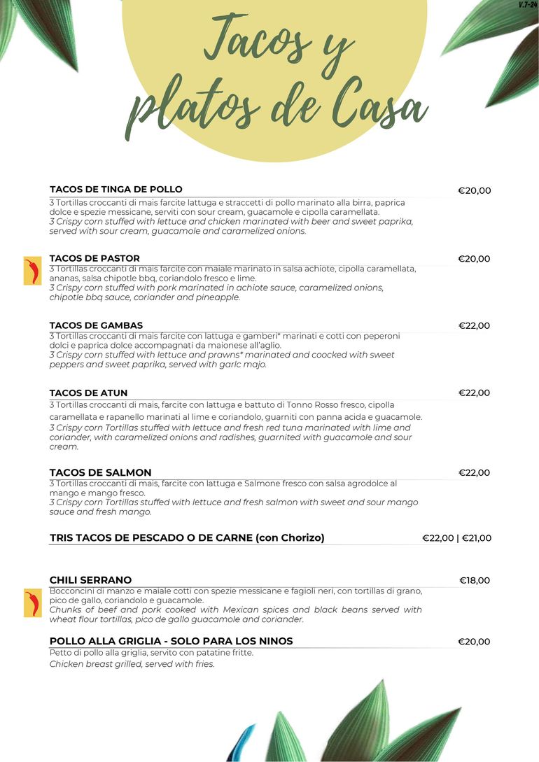 menu alla carta La Parrilla Mexicana