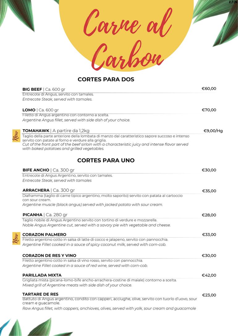 menu alla carta La Parrilla Mexicana