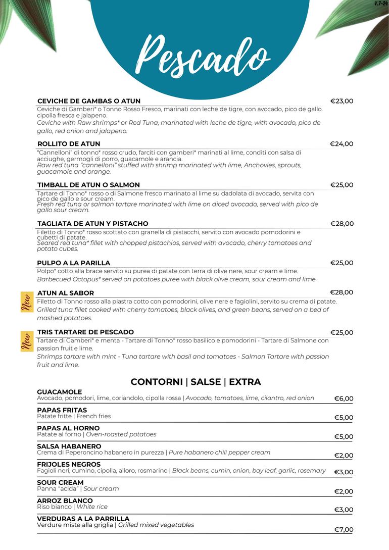 menu alla carta La Parrilla Mexicana