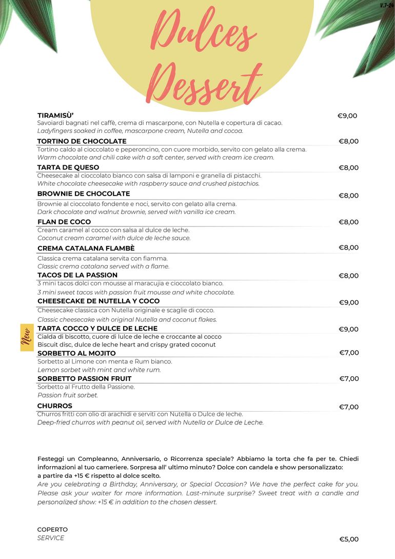 menu alla carta La Parrilla Mexicana