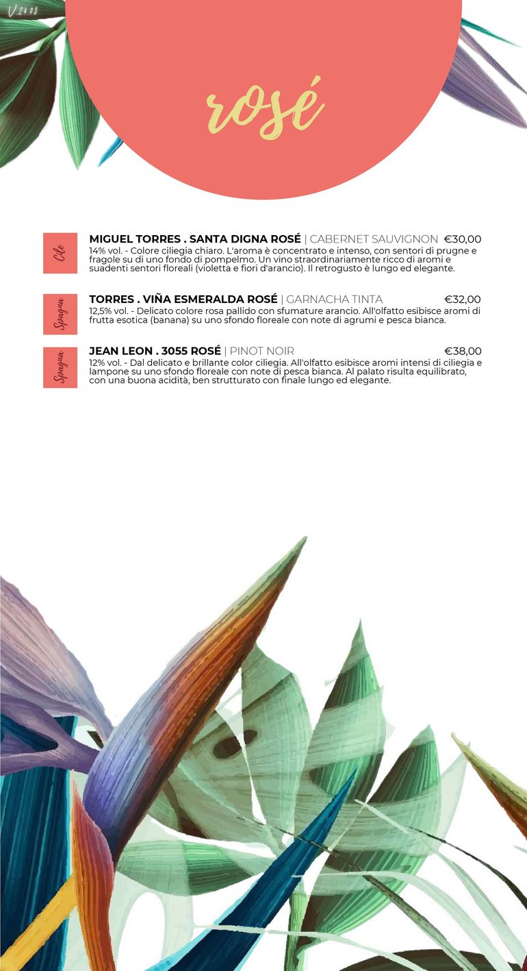 menu vini e bollicine