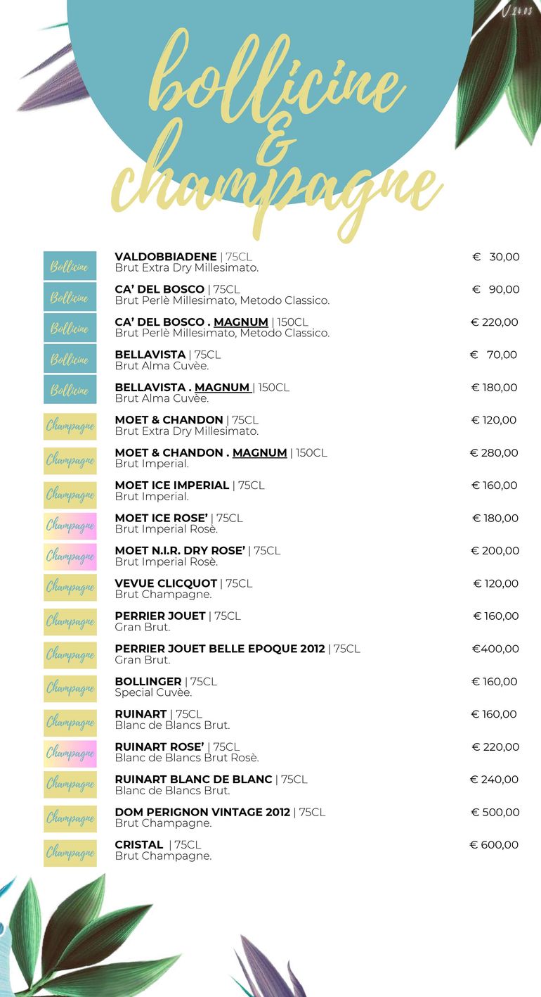 menu vini e bollicine