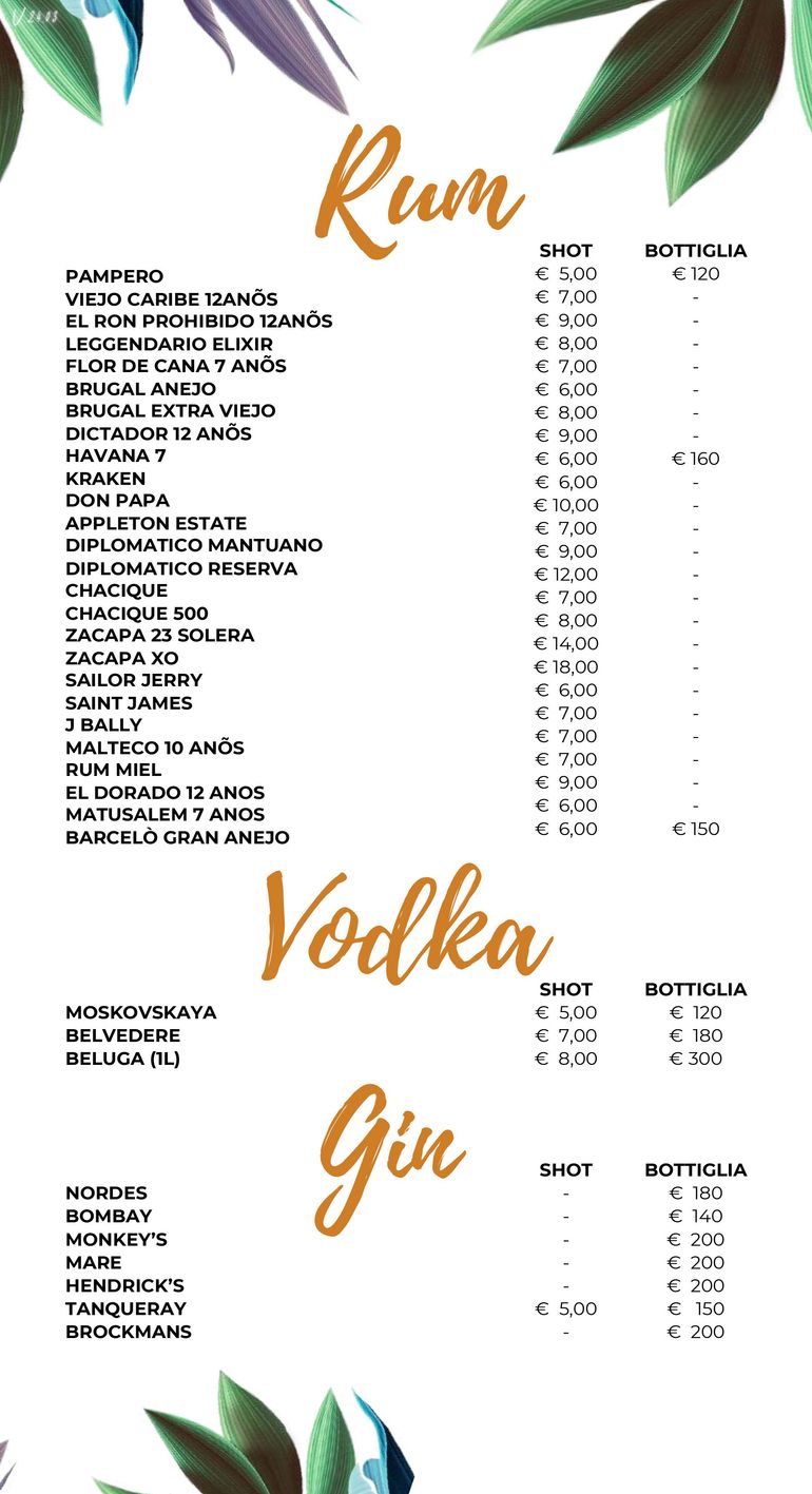 menu vini e bollicine