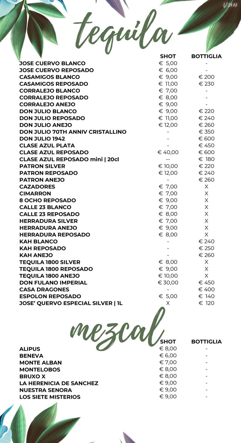 menu vini e bollicine