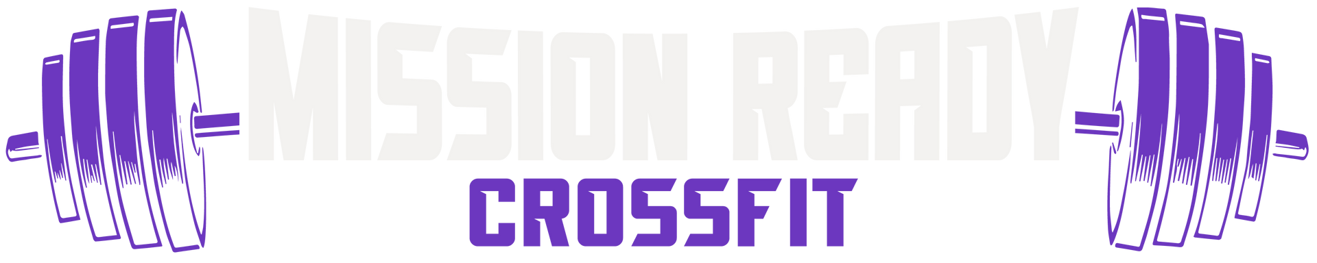 Logo for Mission Ready CrossFit. Purple barbell graphic with