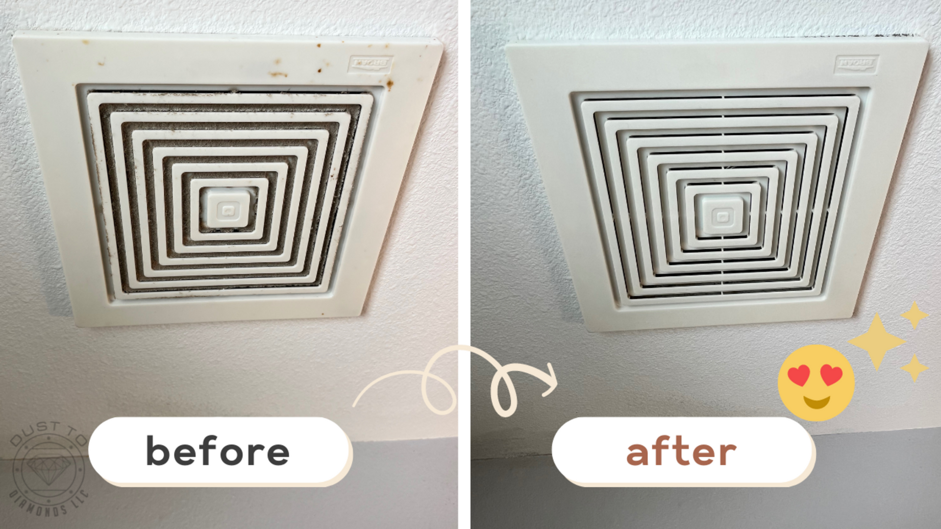 A before and after picture of a ceiling fan