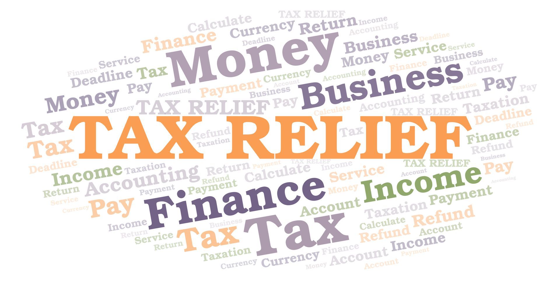 Word collage with Tax Relief written in orange