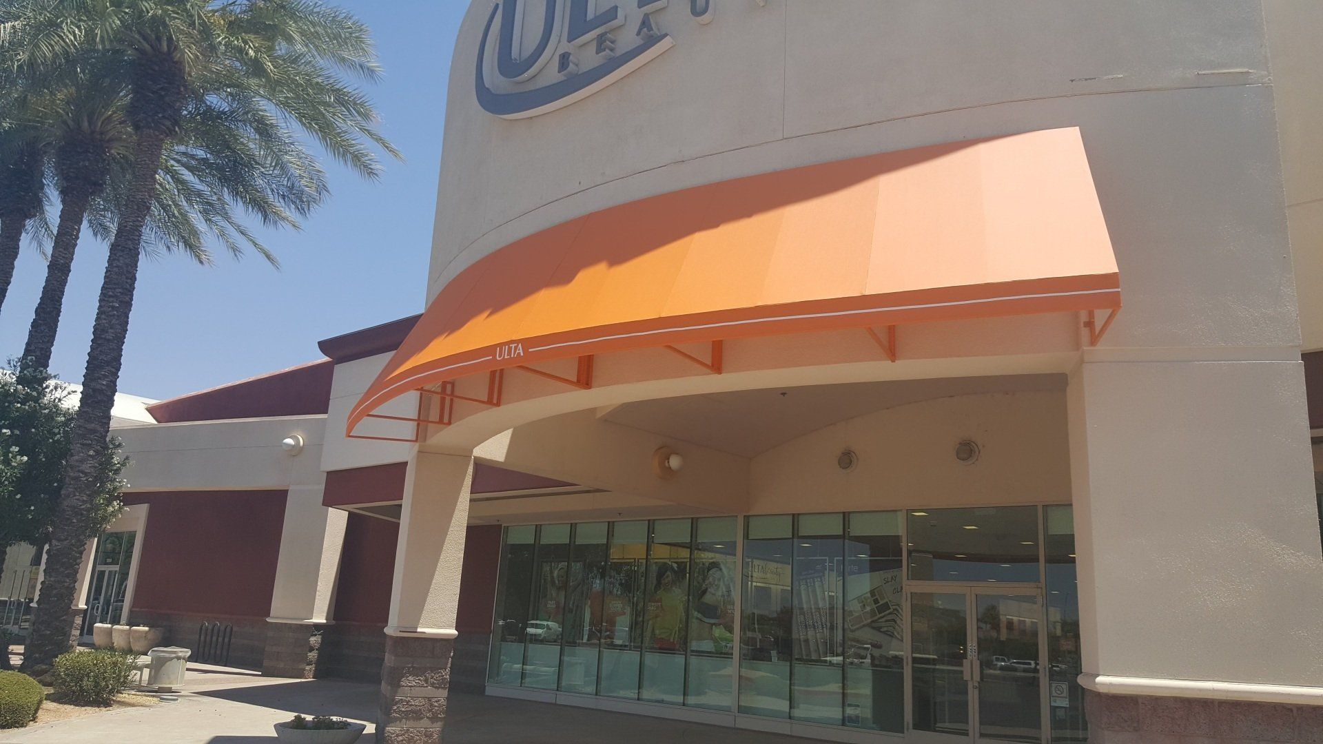 custom orange awnings for Ulta Beauty store made by Arizona Awnings in Phoenix