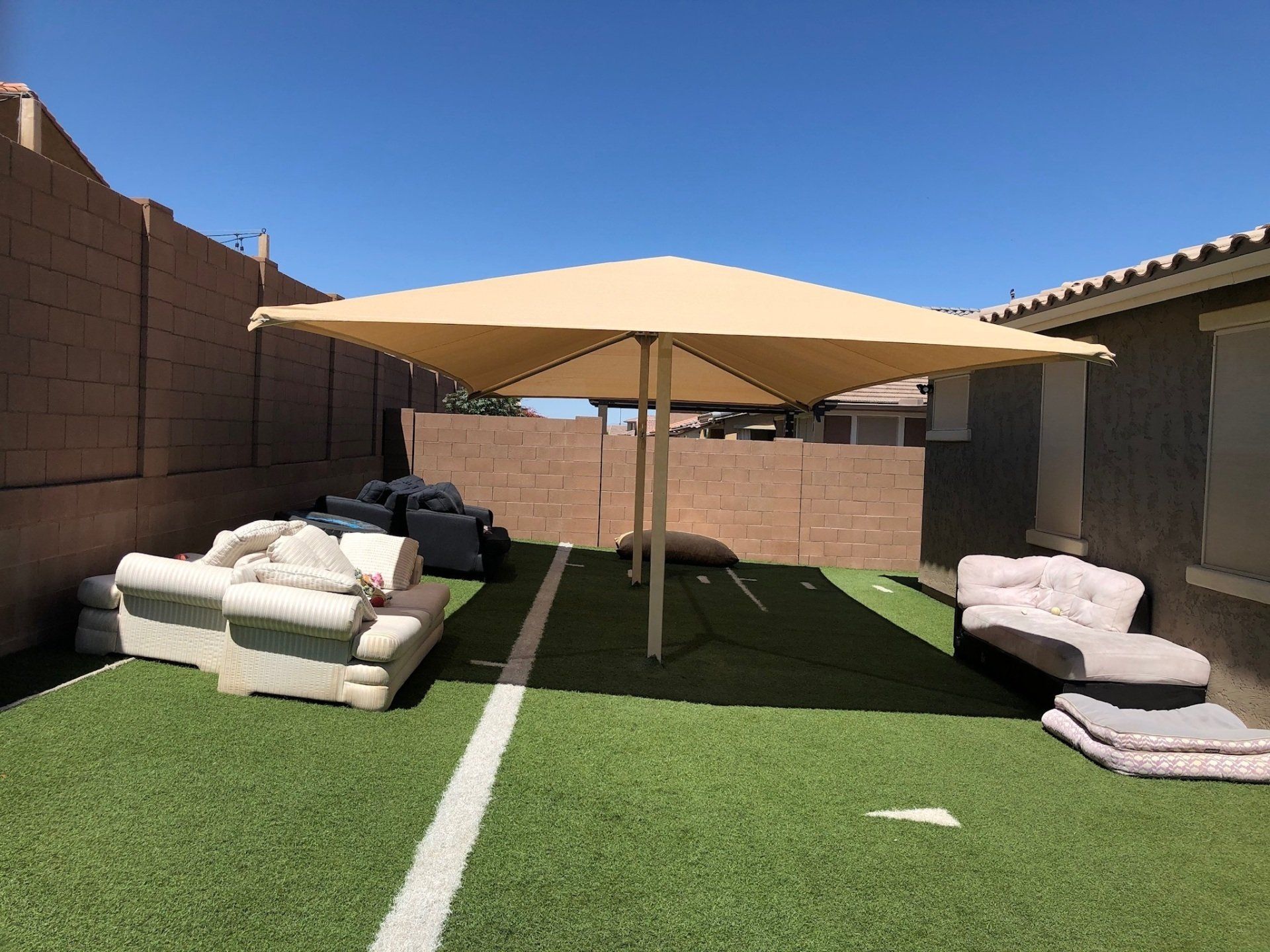 Phoenix, AZ backyard with awning canopy