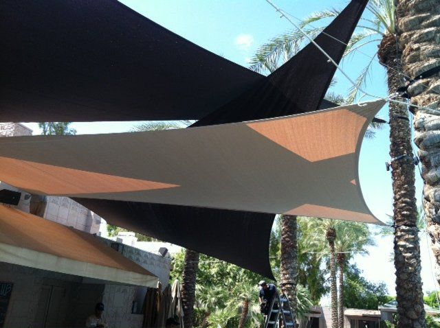 multiple layers of awnings built by AZ Awnings to provide shade and coverage