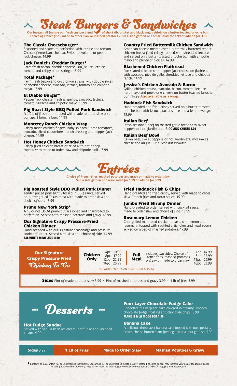 Snuggery in McHenry Summer Menu