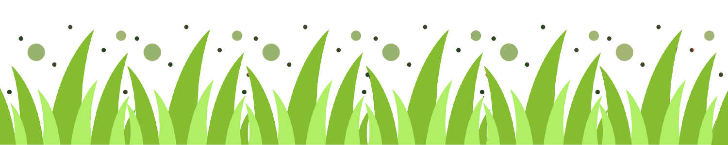 A row of green grass with black dots on a white background.