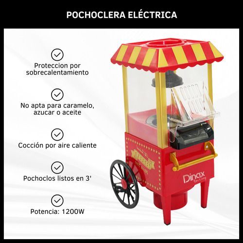 Máquina Pochoclera Carrito Retro Eléctrica 1200w Pochoclos