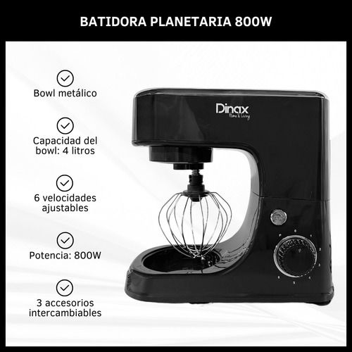 Batidora Planetaria De Pie 6 Velocidades Bowl Metálico 800w