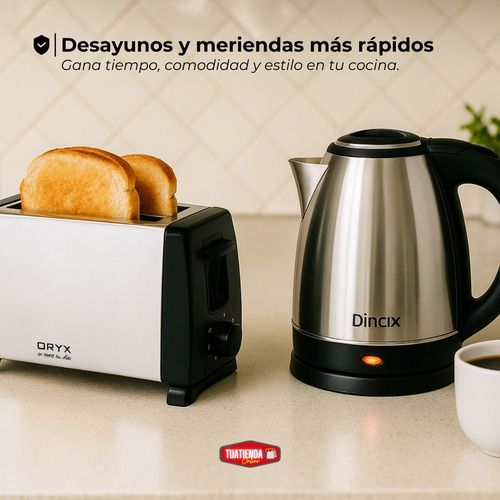Combo Tostadora Y Pava Eléctrica Acero Inoxidable 2 Lts Oryx