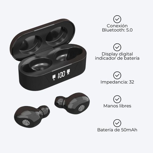 Auriculares Inalámbricos Bluetooth 5.0 In-ear Manos Libres - Negros