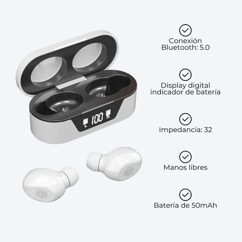 Auriculares Inalámbricos Bluetooth 5.0 In-ear Manos Libres - Blancos