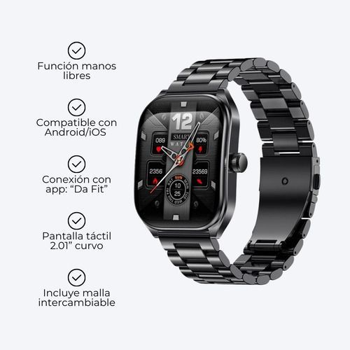 Reloj Smartwatch Táctil Malla De Acero Silicona Sumergible