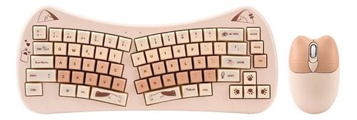 Conjunto de teclado y ratón ergonómicos de color rosa. El teclado tiene un diseño dividido.