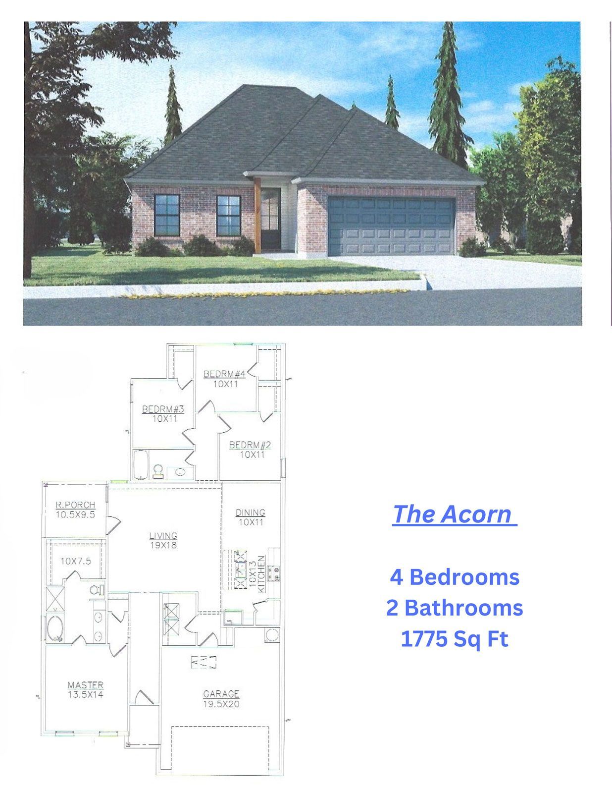 A floor plan of a house called the acorn