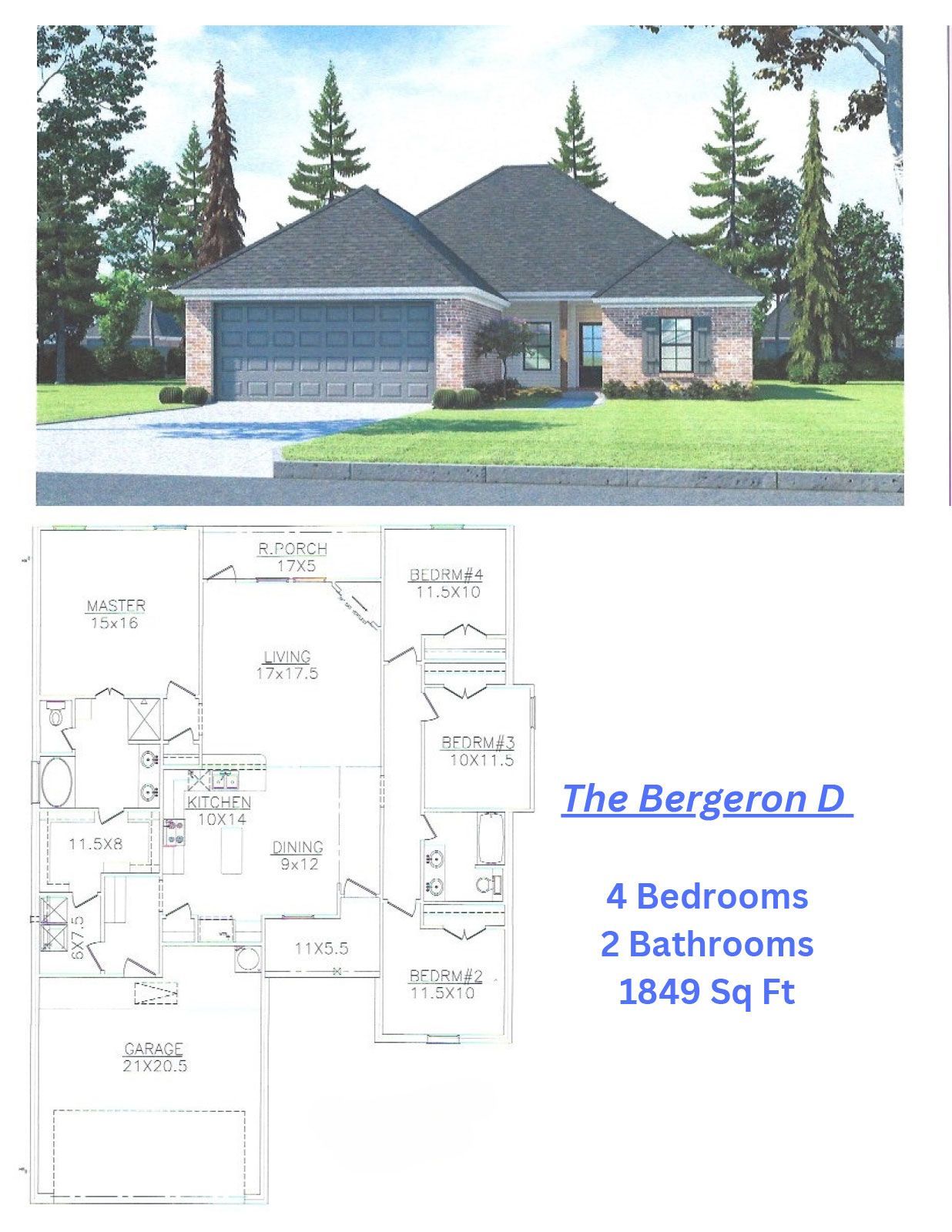 The bergeron d has 4 bedrooms and 2 bathrooms