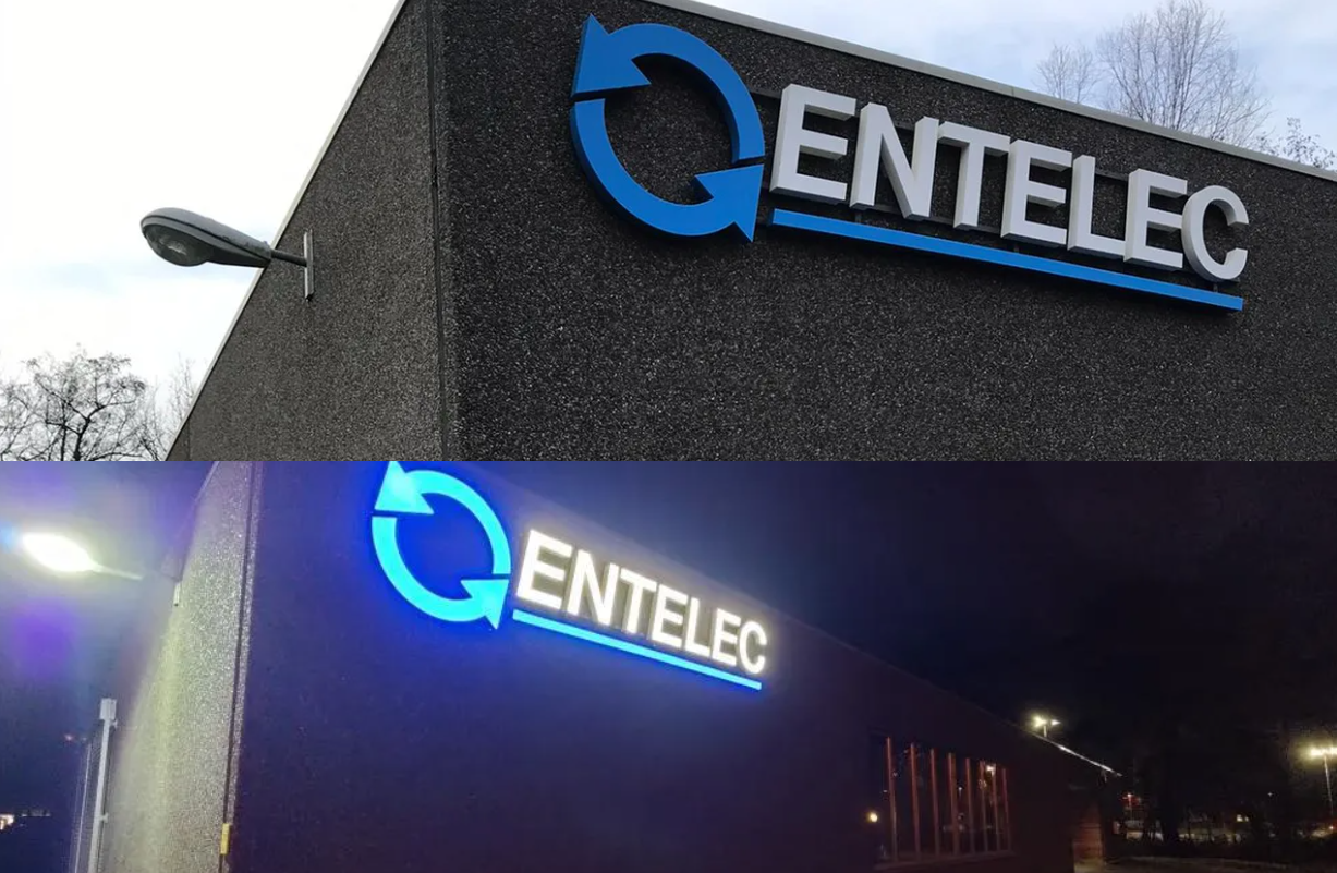 Entelec logo muur Diepenbeek kantoor