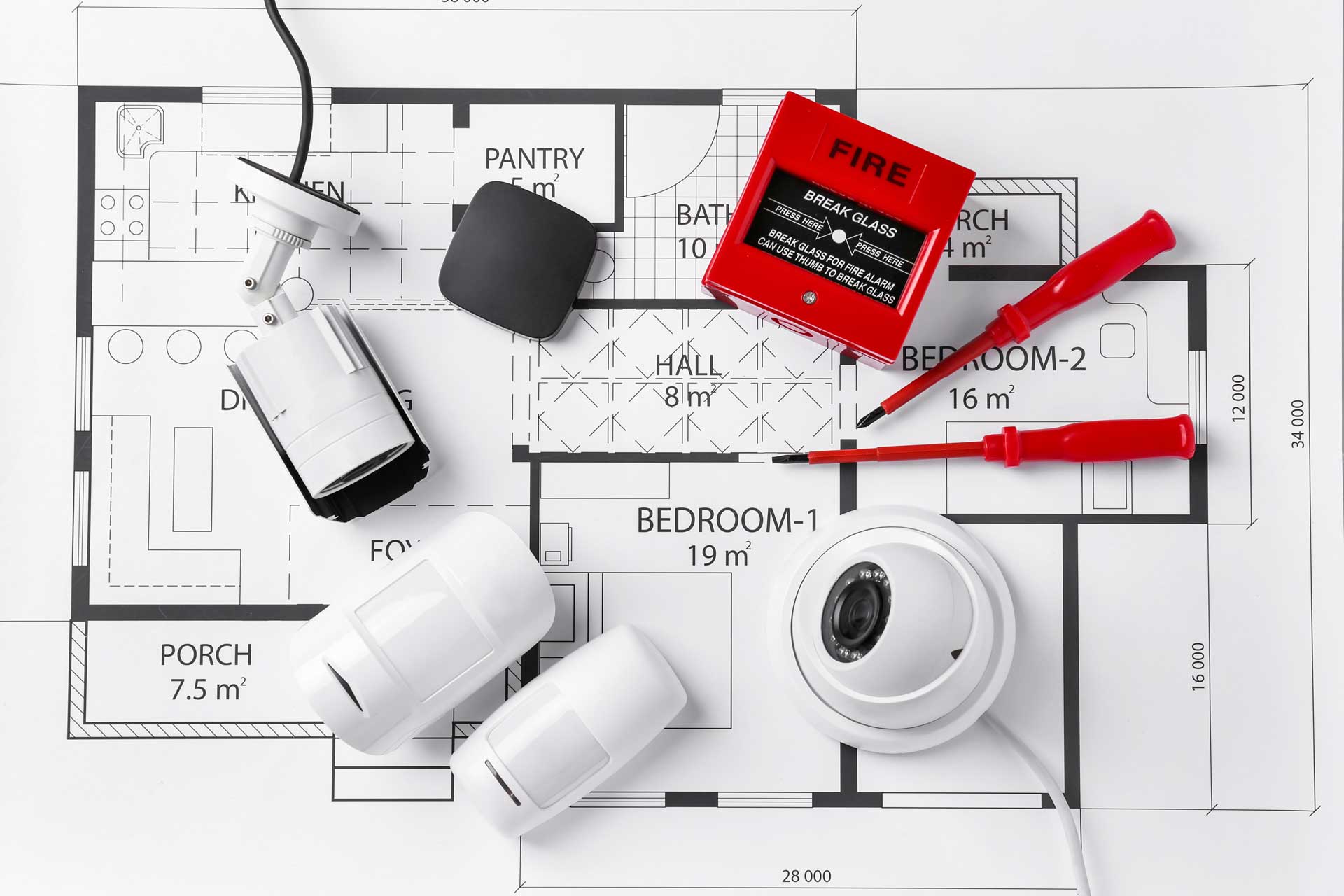 Fire detection tools and detectors on a floor plan for a PSIM software - Sky-Walker