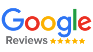 Google Reviews logo with multicolored Google text and five gold stars