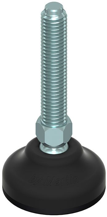 A close up of a screw with a rubber base on a white background.