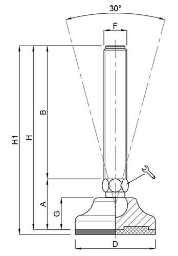 A black and white drawing of a metal pole with measurements on a white background.